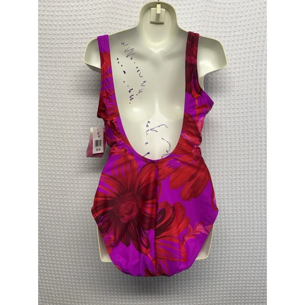 Speedo One Piece Swim Suit Womens Size 12 Fuchsia Tropical Floral Vacation Beach